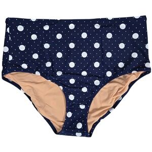 J. Crew Factory Printed high-waisted bikini‎ bottom BD859 XL NWT Polka Dot Navy